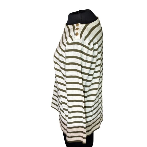 Striped Olive & White Long-Sleeve Knit Top By Loft In Size M - Picture 2 of 13